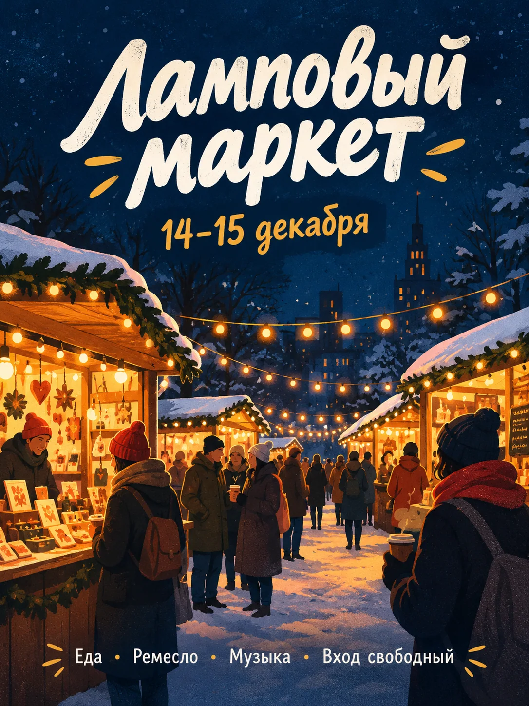 Афиша «Ламповый маркет»: зимняя ярмарка с гирляндами, 14–15 декабря